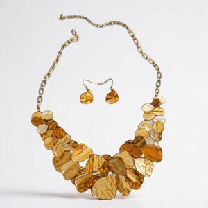 Uneven Shape Natural color Lucite Drops Gold Tone Finish Necklace Earring set